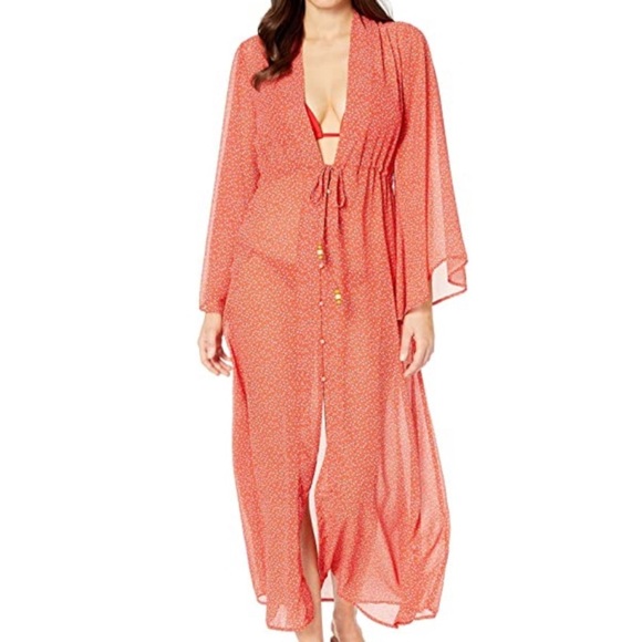 NWT Plush Chiffon Floral Bell Sleeve Kimono Dress Cover Up - Picture 1 of 9